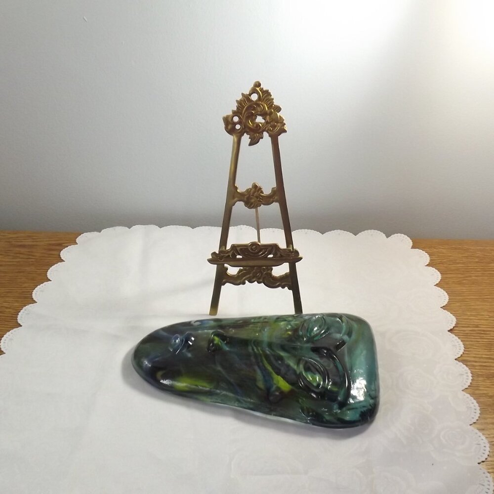 Vintage Art Glass Face Jaramillo Brothers Skydreamer Style Art with Brass Stand - Picture 10 of 10